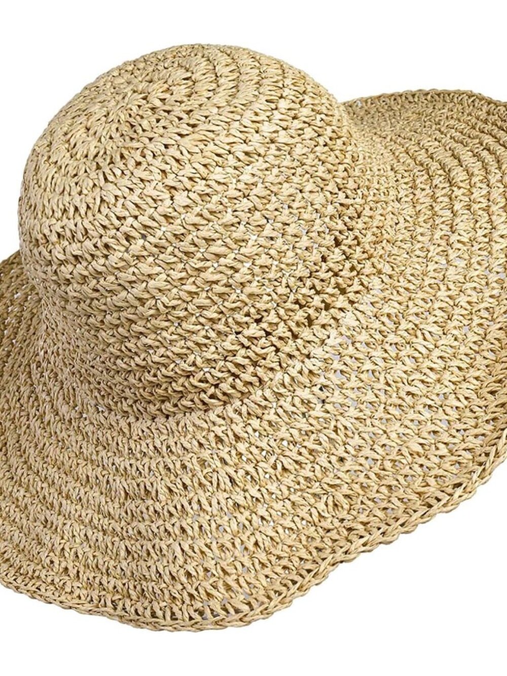 Women Straw Hat Wide Brim Beach Sun Cap Foldable Large Lady Floppy 100% Natural